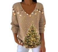 Generisch Jersey de punto grueso para mujer de gran tamaño, cozy moderno, estampado cálido, cuello en V, chaqueta de punto 48, café, L