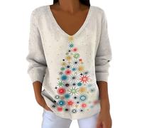 Generisch Jersey de punto grueso para mujer de gran tamaño, cozy moderno, estampado cálido, cuello en V, chaqueta de punto 48, claro, L