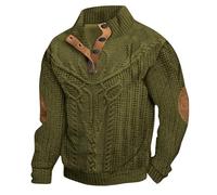 Generisch Jersey de punto para hombre, suéter de punto para hombre, estampado 3D, cuello redondo, sudadera de trabajo, tiempo libre, jersey de lana con botones, suéter de invierno, Verde militar, XL