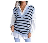 Generisch Jersey de punto para mujer, chaleco de punto, Y2K, para otoño, primavera, cuello en V, cárdigan, Jersey B10-Azul, L