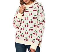 Generisch Jersey de punto para mujer con estampado de cerezas - Jersey en estilo pixel art | Sudadera divertida con diseño de frutas de 8 bits para un aspecto retro, Style_q01 Beige, L