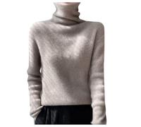 Generisch Jersey de punto para mujer de primavera e invierno con cuello alto y corte ajustado, camiseta interior de color liso, cuello de pelo suave y pegajoso, caqui, XL