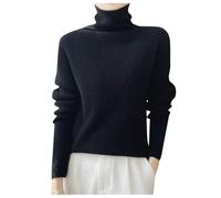 Generisch Jersey de punto para mujer de primavera e invierno con cuello alto y corte ajustado, camiseta interior de color liso, cuello de pelo suave y pegajoso, Negro , M