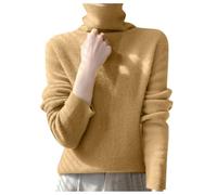 Generisch Jersey de punto para mujer de primavera e invierno con cuello alto y corte ajustado, camiseta interior de color liso, cuello de pelo suave y pegajoso, dorado, XL