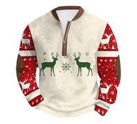 Generisch Jersey de wihnachtspullover para hombre feo Rudolph Reno Christmas Sweater Cuello Redondo 1/4 Cremallera Festiva Top Navidad Jersey Jersey Navidad Traje de Navidad Jersey de Invierno para