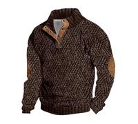 Generisch Jersey elegante para hombre, cuello alto, sudadera Y2K con impresión 3D, suéter de invierno, botón abajo, suéter de trabajo, cómodo jersey térmico, parche de codo marrón, sudadera de manga