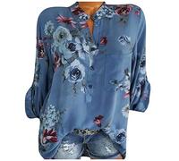 Generisch Jersey estampado casual flor parte superior botón mujeres talla grande tops mujer top mujer elegante, azul, S
