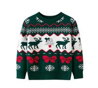 Generisch Jersey festivo de punto con estampado de reno, camiseta de manga larga y cuello redondo para niños, acogedor, cálido suéter de vacaciones, hilo suave, ropa informal, verde, 3-4 años