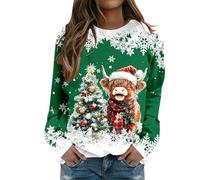 Generisch Jersey informal para mujer con estampado de muñeco de nieve, ajuste cómodo para momentos navideños con estilo, verde, S