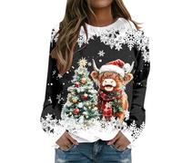 Generisch Jersey informal para mujer con estampado de muñeco de nieve, ajuste cómodo para momentos navideños con estilo, Negro , S