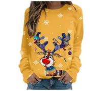 Generisch Jersey navideño divertido para mujer, básico, elegante, cuello redondo, cabeza de ciervo, patrón de Navidad, disfraz de Navidad, otoño e invierno, sudadera Rudolph, reno, camiseta de Navidad