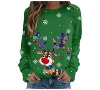 Generisch Jersey navideño divertido para mujer, básico, elegante, cuello redondo, cabeza de ciervo, patrón de Navidad, disfraz de Navidad, otoño e invierno, sudadera Rudolph, reno, camiseta de Navidad