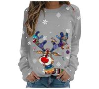 Generisch Jersey navideño divertido para mujer, básico, elegante, cuello redondo, cabeza de ciervo, patrón de Navidad, disfraz de Navidad, otoño e invierno, sudadera Rudolph, reno, camiseta de Navidad
