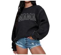 Generisch Jersey Nuevo suéter de cuello redondo impreso para mujer suéter de manga larga con capucha, Negro , S