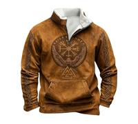 Generisch Jersey para hombre al aire libre media cremallera sudadera mitología nórdica tatuajes vikingos sudadera con capucha para hombre gótico medieval vintage talla grande ropa de calle suave y