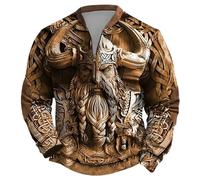 Generisch Jersey para hombre al aire libre media cremallera sudadera mitología nórdica tatuajes vikingos sudadera con capucha para hombre gótico medieval vintage talla grande ropa de calle suave y