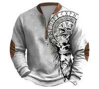 Generisch Jersey para hombre al aire libre media cremallera sudadera mitología nórdica tatuajes vikingos sudadera con capucha para hombre gótico medieval vintage talla grande ropa de calle suave y