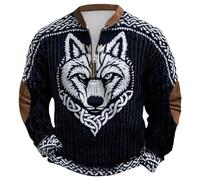 Generisch Jersey para hombre al aire libre media cremallera sudadera mitología nórdica tatuajes vikingos sudadera con capucha para hombre gótico medieval vintage talla grande ropa de calle suave y