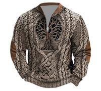 Generisch Jersey para hombre al aire libre media cremallera sudadera mitología nórdica tatuajes vikingos sudadera con capucha para hombre gótico medieval vintage talla grande ropa de calle suave y