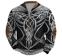 Generisch Jersey para hombre al aire libre media cremallera sudadera mitología nórdica tatuajes vikingos sudadera con capucha para hombre gótico medieval vintage talla grande ropa de calle suave y