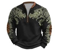 Generisch Jersey para hombre al aire libre media cremallera sudadera mitología nórdica tatuajes vikingos sudadera con capucha para hombre gótico medieval vintage talla grande ropa de calle suave y