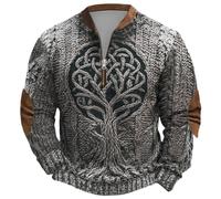 Generisch Jersey para hombre al aire libre media cremallera sudadera mitología nórdica vikingo sin tapa sudadera con capucha gótica ropa medieval suave jersey de trabajo Y2k Streetwear Tops, V negro