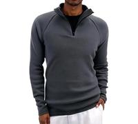 Generisch Jersey para hombre con cremallera 1/4, manga larga, forro polar, suéter de invierno, chaqueta de forro polar, manga larga con cuello alto, sudadera para hombre, gris, XL