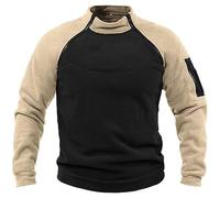 Generisch Jersey para hombre, cuello alto, bloque de color, camiseta de combate, corte holgado, sudaderas militares, cómodas, transpirables, informales, cortavientos, forro polar, caqui, M