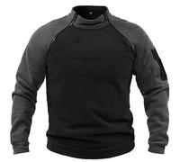 Generisch Jersey para hombre, cuello alto, bloque de color, camiseta de combate, corte holgado, sudaderas militares, cómodas, transpirables, informales, cortavientos, forro polar, gris, M