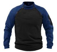 Generisch Jersey para hombre, cuello alto, bloque de color, camiseta de combate, corte holgado, sudaderas militares, cómodas, transpirables, informales, cortavientos, forro polar, azul marino, L