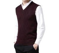 Generisch Jersey para hombre, cuello en V, chaleco de lana sin mangas, chaleco de punto, chaleco de otoño, monocolor, sin mangas, suéter de punto, estilo clásico, jersey suelto, S3 rojo, L