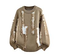 Generisch Jersey para hombre, cuello redondo, térmico, deportivo, informal, de manga larga, sin capucha, cómodo jersey de punto de gran tamaño, para el trabajo, la vida cotidiana, al aire libre, caqui