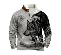 Generisch Jersey para hombre de forro polar vikingo con cremallera cálida de manga larga, corte holgado, suéter de invierno, moderno, informal, suéter de manga larga, 04 Gris Claro, L