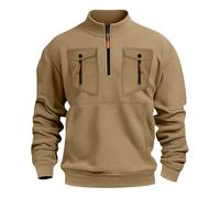 Generisch Jersey para hombre sin capucha, suéter de trabajo, forro polar de invierno, cuello alto, sudadera con múltiples bolsillos, suéter de manga larga, monocolor, sudaderas modernas para trabajo