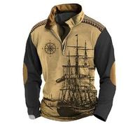 Generisch Jersey para hombre vintage mitología nórdica tatuajes vikingos sudadera exterior media cremallera sin tapa sudadera gótica medieval talla grande ropa de calle suave suelto suéter de invierno