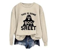 Generisch Jersey para mujer, estampado de fantasma, manga larga, cuello redondo, sudadera de Halloween, disfraz de mujer, festival, terror, camiseta de manga larga, sudadera sin capucha, Sudaderas con