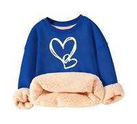 Generisch Jersey para niños de forro polar con forro sherpa invierno cálido suéter amor estampado cuello redondo manga larga sudaderas de manga larga para niños y niñas, azul, 15-16 años