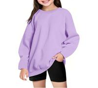 Generisch Jersey para niños y niñas, forro polar, invierno, cuello redondo, manga larga, cálido, estampado de amor, suéter de gran tamaño, cuello redondo, manga larga, camiseta de manga larga, morado