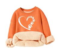 Generisch Jersey para niños y niñas forro polar sherpa invierno cálido suéter amor estampado cuello redondo manga larga sudaderas manga larga, naranja, 7-8 años
