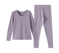 Generisch Juego de 2 ropa interior térmica para mujer, ropa interior cálida con forro polar, parte inferior y parte superior, ropa interior funcional larga, cuello en U, ropa interior térmica y