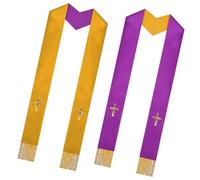 Generisch Juego de 2 sacerdotes, borlas cruzadas borlas, 135 x 13 cm, poliéster, bufanda para boda, servicio religioso, unisex, accesorio litúrgico, morado/amarillo, Siehe Beschreibung