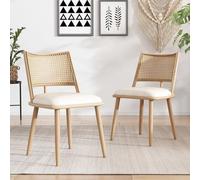 Generisch Juego de 2 sillas de comedor con respaldo de ratán y cojines de poliuretano - Diseño ligero para salón y dormitorio - Capacidad de carga de 120 kg - Montaje en 5 minutos