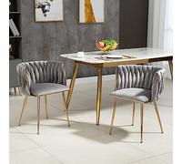 Generisch Juego de 2 sillas de comedor de terciopelo de lujo con patas de metal doradas, marco de madera maciza resistente, cojines suaves y diseño elegante para sala de estar (2 unidades, fácil