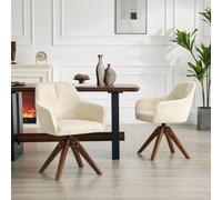 Generisch Juego de 2 sillas de comedor giratorias 360° de madera maciza, color crema