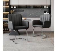 Generisch Juego de 2 sillas de comedor negras con rayas verticales, sillas acolchadas de piel sintética con patas de metal en zigzag, para salón comedor, carga máxima de 150 kg