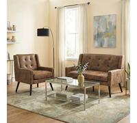 Generisch Juego de 2 sillones Accent con sillón individual y doble, acolchado de espuma de alta densidad, tejido agradable a la piel, patas de madera maciza con protección del suelo, para sala de