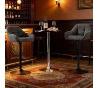 Generisch Juego de 2 taburetes de bar, altura regulable, giratorio 360°, color gris oscuro, chenilla y pana con respaldo, capacidad de carga de hasta 150 kg, para cocina, comedor, oficina, vestuario