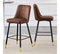 Generisch Juego de 2 taburetes de bar de 100 cm de altura con reposapiés, tejido técnico marrón y estructura de metal negro, ergonómicos para isla de cocina o bar en casa en varios colores