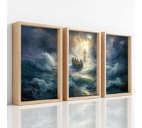Generisch Juego de 3 pósteres sagrados, murales de Jesucristo, ilustración épica, diluvio espiritual, salón, dormitorio, comedor, arte de pared, sin marco, lienzo (A4, 21 x 29,7 cm)