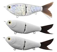 Generisch Juego de 3 señuelos de pesca multiarticulados, 120 mm, con cola de pelo, estampado en caliente, para perca, trucha, salmón, ABS